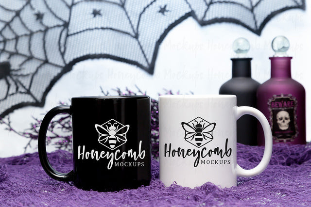 11oz Black and 11oz White mug mockup, Halloween Mug Mockup, Styled Mug Photo, Witchy Mug Mockup, Blank Mug Mockup, Coffee Cup Mockup Mock Up Photo Honeycomb Mockups 