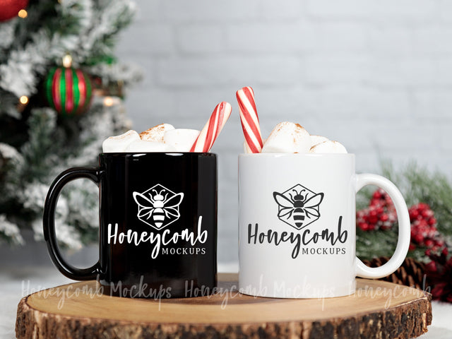 11oz Black mug and 11oz White mug mockup, Christmas Mug Mockup, Styled Mug Photo, Holiday Mug Mockup, Blank Mug Mockup, Coffee Cup Mockup Mock Up Photo Honeycomb Mockups 