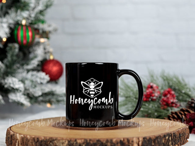11oz Black Mug Mockup, Christmas Mug Mockup, Coffee Mug Mockup, Holiday Mug Mockup Mock Up Photo Honeycomb Mockups 