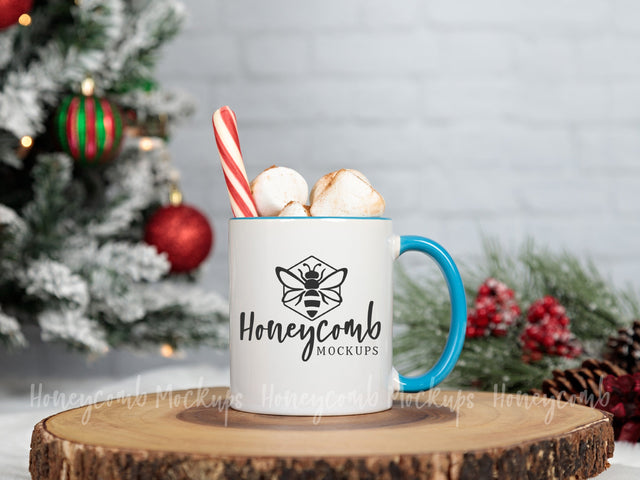11oz Blue Accent mug mockup, Christmas Mug Mockup, Styled Mug Photo, Holiday Mug Mockup, Blank Mug Mockup, Coffee Cup Mockup Mock Up Photo Honeycomb Mockups 