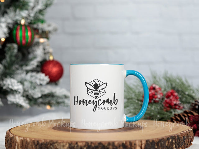 11oz Blue Accent mug mockup, Christmas Mug Mockup, Styled Mug Photo, Holiday Mug Mockup, Blank Mug Mockup, Coffee Cup Mockup Mock Up Photo Honeycomb Mockups 