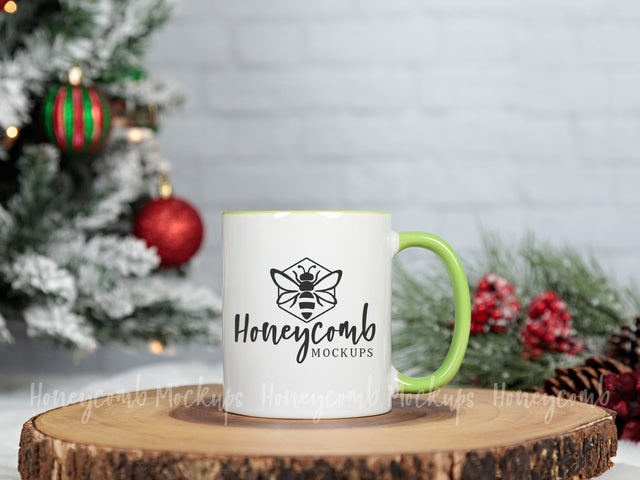 11oz Green Accent mug mockup, Christmas Mug Mockup, Styled Mug Photo, Holiday Mug Mockup, Blank Mug Mockup, Coffee Cup Mockup Mock Up Photo Honeycomb Mockups 