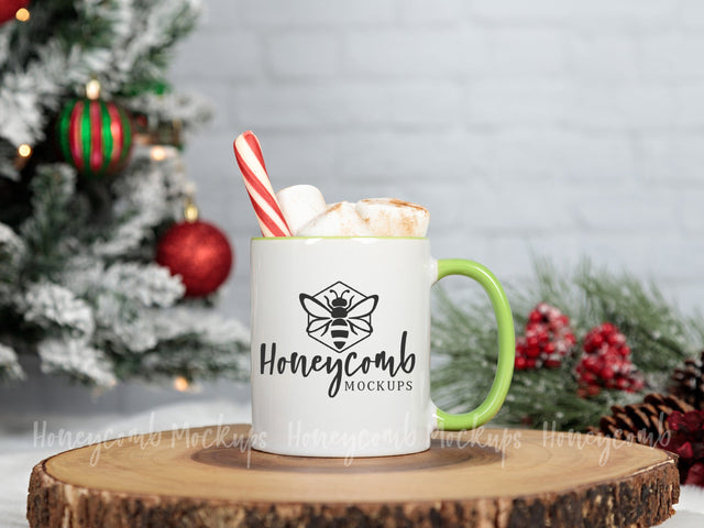 11oz Green Accent mug mockup, Christmas Mug Mockup, Styled Mug Photo, Holiday Mug Mockup, Blank Mug Mockup, Coffee Cup Mockup Mock Up Photo Honeycomb Mockups 