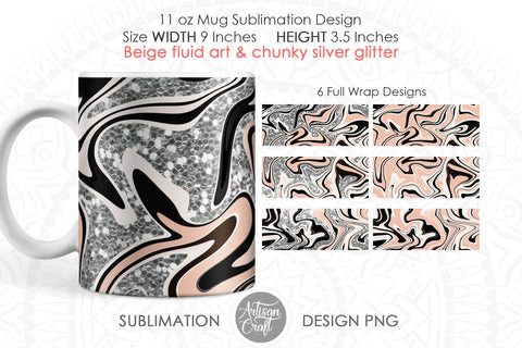 11oz Mug design PNG with beige fluid art Sublimation Artisan Craft SVG 