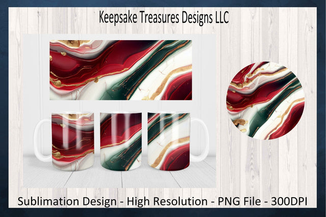 11oz Mug Wrap & Coaster Christmas Red & Green Marble, PNG File For Sublimation, Digital Download Sublimation Keepsake Treasures Designs LLC. 