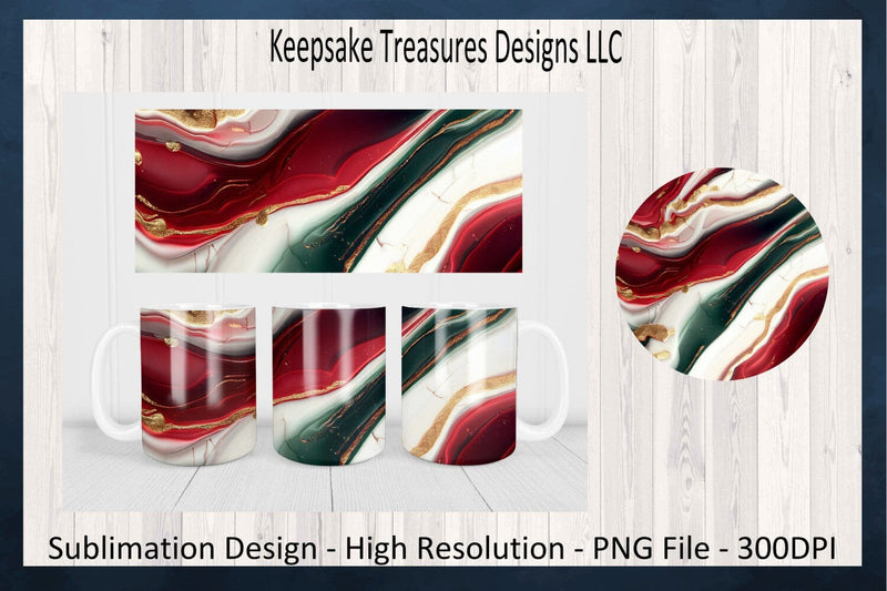 11oz Mug Wrap & Coaster Christmas Red & Green Marble, PNG File For Sublimation, Digital Download Sublimation Keepsake Treasures Designs LLC. 