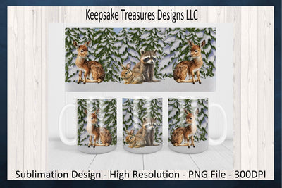 11oz Mug Wrap, Winter Woodland Animals, Log Cabin Winter Mug Wrap Design, Coaster Template, Sublimation PNG, Digital Download, Log House Sublimation Keepsake Treasures Designs LLC. 