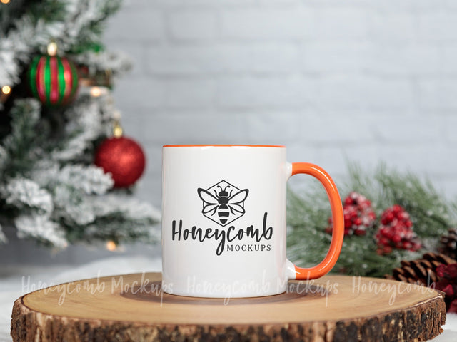 11oz Orange Accent mug mockup, Christmas Mug Mockup, Styled Mug Photo, Holiday Mug Mockup, Blank Mug Mockup, Coffee Cup Mockup Mock Up Photo Honeycomb Mockups 