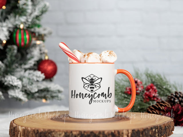 11oz Orange Accent mug mockup, Christmas Mug Mockup, Styled Mug Photo, Holiday Mug Mockup, Blank Mug Mockup, Coffee Cup Mockup Mock Up Photo Honeycomb Mockups 