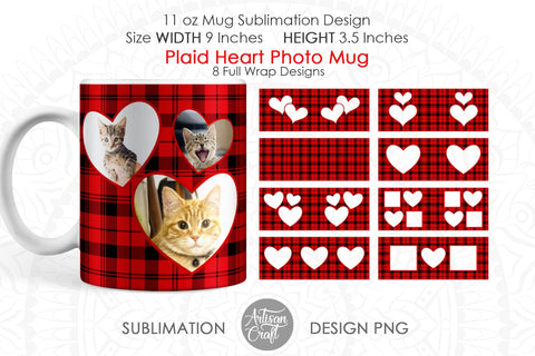11oz Photo mug designs with plaid and heart frames Sublimation Artisan Craft SVG 