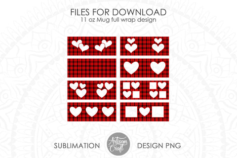 11oz Photo mug designs with plaid and heart frames Sublimation Artisan Craft SVG 