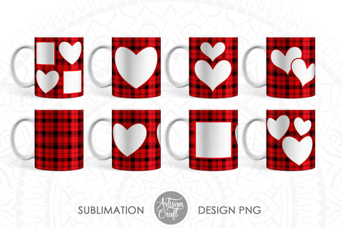 11oz Photo mug designs with plaid and heart frames Sublimation Artisan Craft SVG 