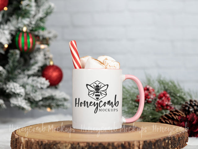 11oz Pink Accent mug mockup, Christmas Mug Mockup, Styled Mug Photo, Holiday Mug Mockup, Blank Mug Mockup, Coffee Cup Mockup Mock Up Photo Honeycomb Mockups 