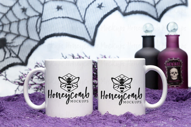 11oz White and 11oz White mug mockup, Halloween Mug Mockup, Styled Mug Photo, Witchy Mug Mockup, Blank Mug Mockup, Coffee Cup Mockup Mock Up Photo Honeycomb Mockups 