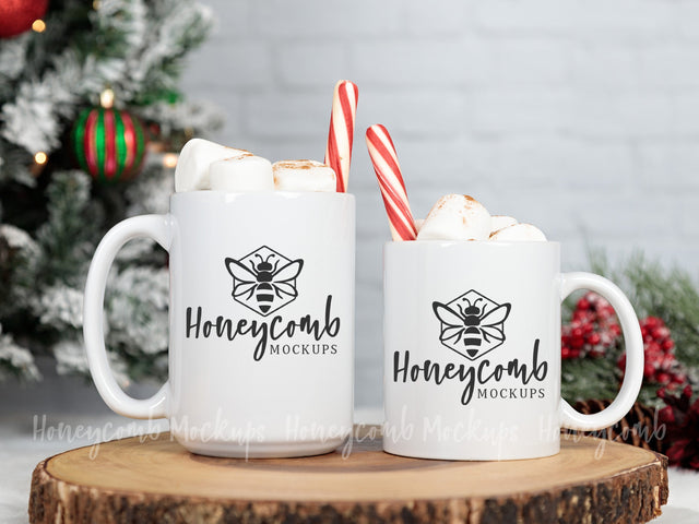 11oz White and 15oz White marshmallow mug mockup, Two White mugs mockup, Christmas Mug Mockup, Styled Mug Photo, Holiday Mug Mockup, Blank Mug Mockup, Coffee Cup Mockup Mock Up Photo Honeycomb Mockups 