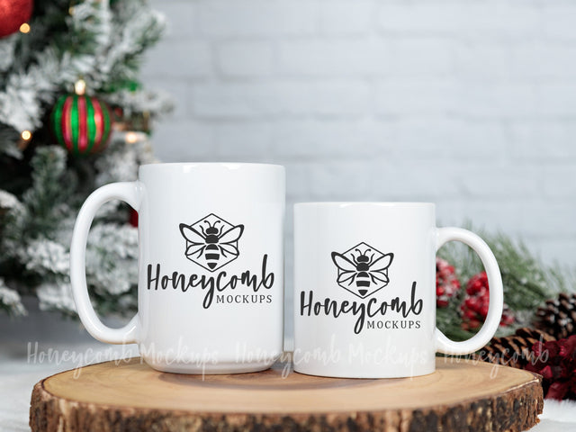 11oz White and 15oz White mug mockup, Two White mugs mockup, Christmas Mug Mockup, Styled Mug Photo, Holiday Mug Mockup, Blank Mug Mockup, Coffee Cup Mockup Mock Up Photo Honeycomb Mockups 