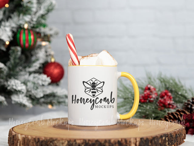 11oz Yellow Accent mug mockup, Christmas Mug Mockup, Styled Mug Photo, Holiday Mug Mockup, Blank Mug Mockup, Coffee Cup Mockup Mock Up Photo Honeycomb Mockups 