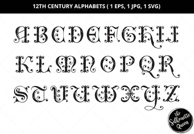 12 century alphabets, decorative alphabets svg, monogram alphabet svg, split letter svg, alphabet svg bundle, ABC svg, font svg, ornate svg, cut files for circuit SVG Loveleen Kaur 
