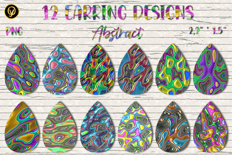 12 Earring Sublimation Set 16.Teardrop Earrings Wraps Png Bundle,Digital Png Sublimation Design, Sublimation oyonnidesign 
