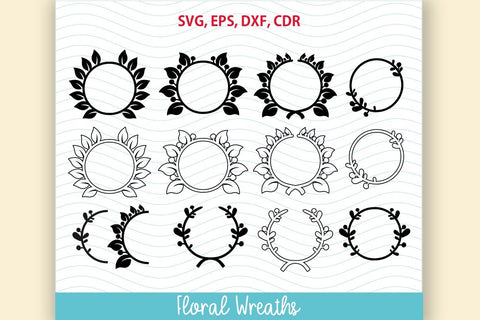 12 Floral Wreath Set SVG SVG VectorSVGdesign 