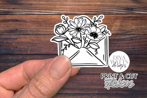 12 Flower Print & Cut Stickers | Hand Drawn Floral Sticker Designs | DIGITAL DOWNLOAD SVG Diva Watts Designs 