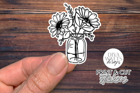 12 Flower Print & Cut Stickers | Hand Drawn Floral Sticker Designs | DIGITAL DOWNLOAD SVG Diva Watts Designs 