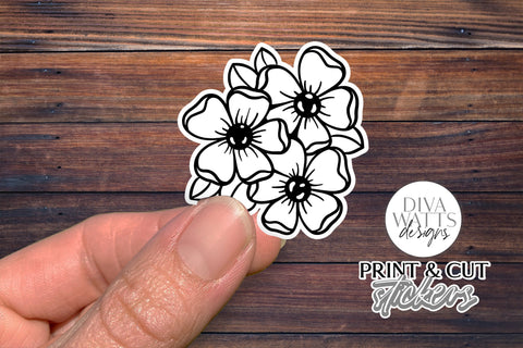 12 Flower Print & Cut Stickers | Hand Drawn Floral Sticker Designs | DIGITAL DOWNLOAD SVG Diva Watts Designs 