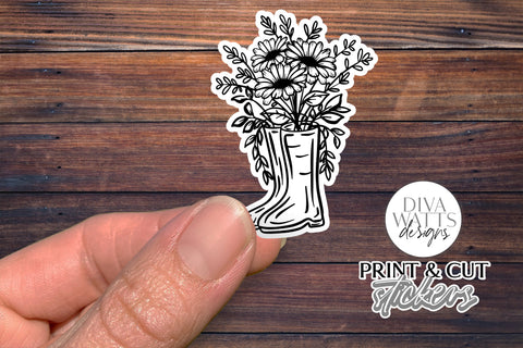 12 Flower Print & Cut Stickers | Hand Drawn Floral Sticker Designs | DIGITAL DOWNLOAD SVG Diva Watts Designs 