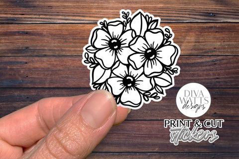 12 Flower Print & Cut Stickers | Hand Drawn Floral Sticker Designs | DIGITAL DOWNLOAD SVG Diva Watts Designs 