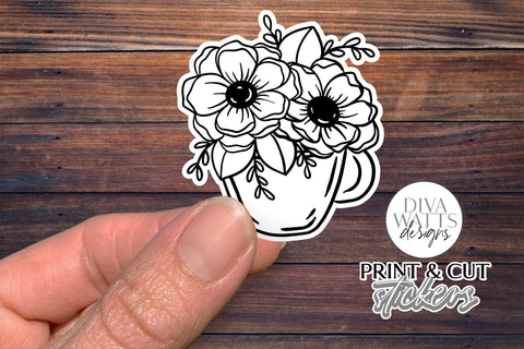 12 Flower Print & Cut Stickers | Hand Drawn Floral Sticker Designs | DIGITAL DOWNLOAD SVG Diva Watts Designs 