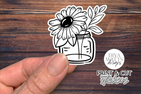 12 Flower Print & Cut Stickers | Hand Drawn Floral Sticker Designs | DIGITAL DOWNLOAD SVG Diva Watts Designs 