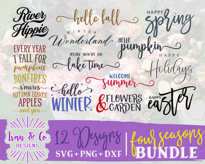12 Four Seasons Signs SVG Bundle | Spring Svg | Summer Svg | Fall Svg | Winter Svg | Commercial Use | Digital Cut Files | DXF PNG (2022b0803) SVG Ivan & Co. Designs 