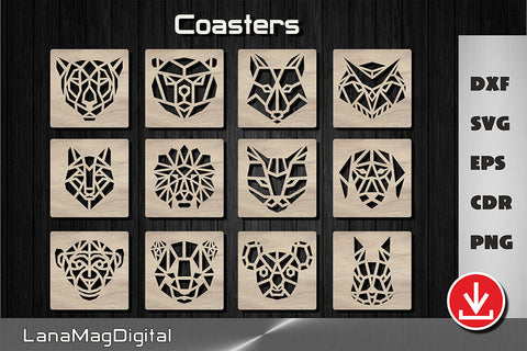 12 Geometric Animal coasters svg, Fathers day gift idea SVG LanaMagDigital 