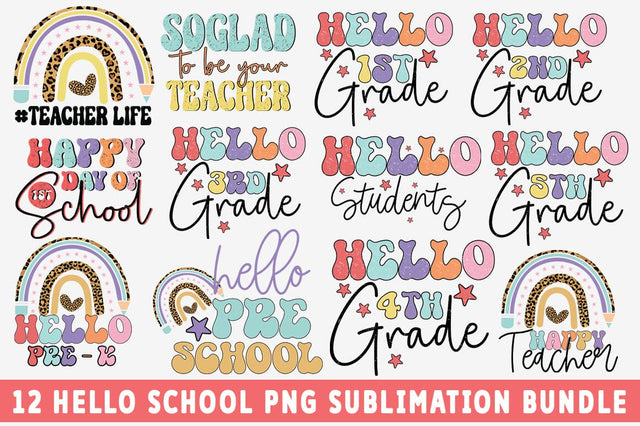 12 Hello School PNG Sublimation Bundle SVG fokiira 