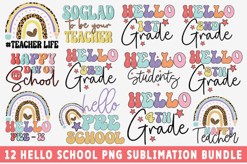 12 Hello School PNG Sublimation Bundle SVG fokiira 