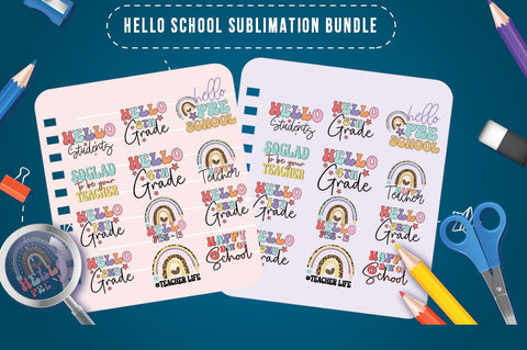12 Hello School PNG Sublimation Bundle SVG fokiira 