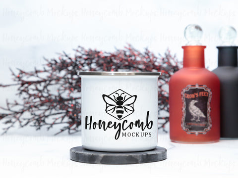 12 Ounce White Enamel Mug Mockup, Styled Mug Photo, Witchy Mug Mockup, Halloween Mug Mockup, Coffee Cup Mockup, Blank Mug Mockup Mock Up Photo Honeycomb Mockups 