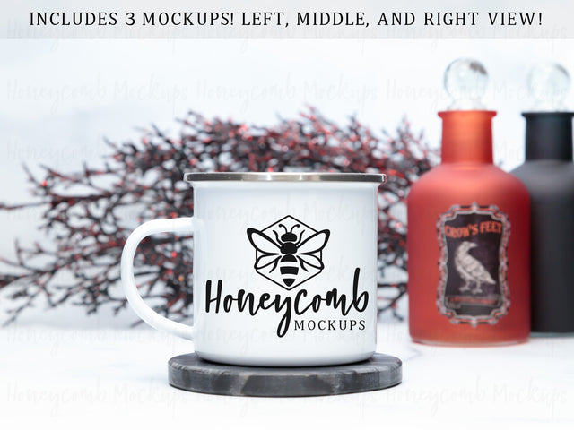 12 Ounce White Enamel Mug Mockup, Styled Mug Photo, Witchy Mug Mockup, Halloween Mug Mockup, Coffee Cup Mockup, Blank Mug Mockup Mock Up Photo Honeycomb Mockups 