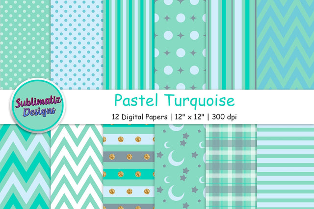 12 Pastel Turquoise Digital Papers Sublimation Sublimatiz Designs 