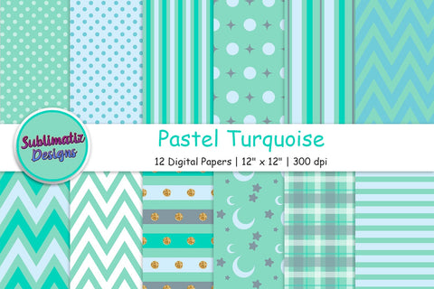 12 Pastel Turquoise Digital Papers Sublimation Sublimatiz Designs 