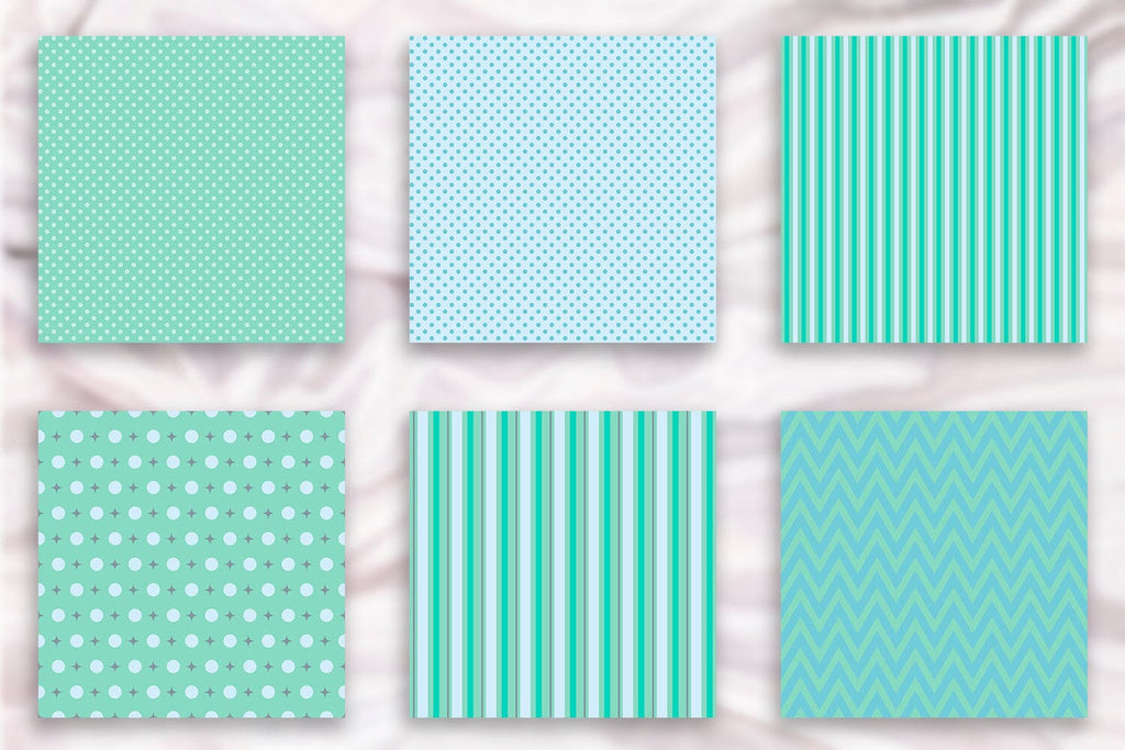 Paper Line Turquoise 12 Pastel Turquoise Digital Papers - So Fontsy