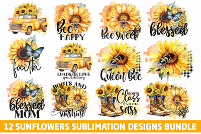 12 Sunflowers Sublimation Designs Bundle SVG fokiira 