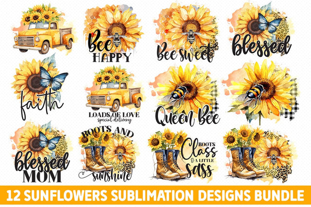 12 Sunflowers Sublimation Designs Bundle SVG fokiira 