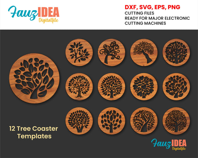 12 Tree Coaster Svg, Grill Trivet Templates Vector Digital SVG DXF Files, Vector set, Instant Download cnc Laser Cutting Plasma Cricut Maker SVG Fauz 