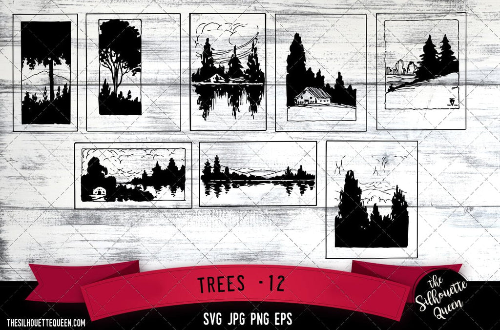 12. Trees - 12 SVG -Vector Art Commercial & Personal Use- Cricut,Silho ...
