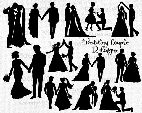 12 Wedding Couple Bundle SVG PNG, Lovers Mr Mrs Silhouette SVG LAcreateSVG 