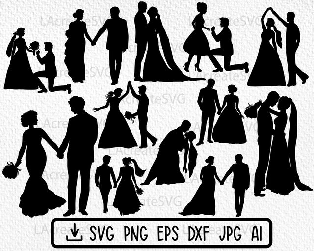 12 Wedding Couple Bundle SVG PNG, Lovers Mr Mrs Silhouette SVG LAcreateSVG 