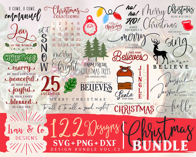 122 Christmas SVG Bundle Vol. C2 | Merry Christmas Svg | This Home Believes Svg | Joy Svg | Commercial Use | Digital Cut Files (1313839385) SVG Ivan & Co. Designs 