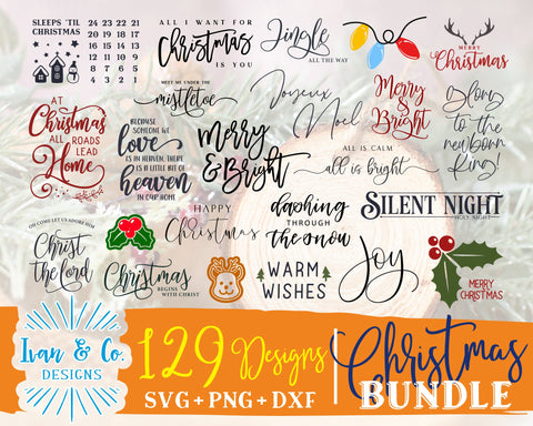 129 Christmas SVG Bundle | Merry Christmas Svg | Happy Holidays Svg | Merry and Bright Svg | Commercial Use | Digital Cut Files (1287522830) SVG Ivan & Co. Designs 