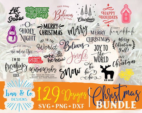 129 Christmas SVG Bundle | Merry Christmas Svg | Happy Holidays Svg | Merry and Bright Svg | Commercial Use | Digital Cut Files (1287522830) SVG Ivan & Co. Designs 